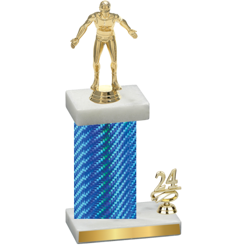 Accented Single Blue Carbon Fiber Year Wrestling Trophy