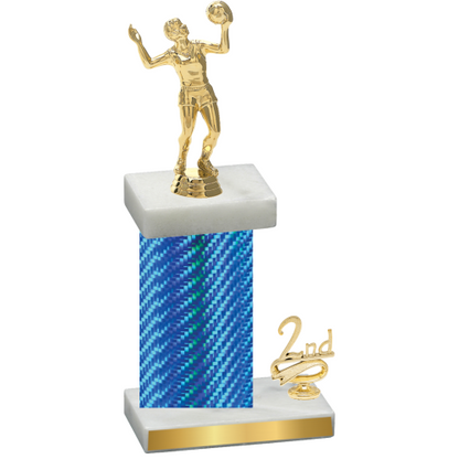 Accented Single Blue Carbon Fiber Second Place Volleyball Trophy