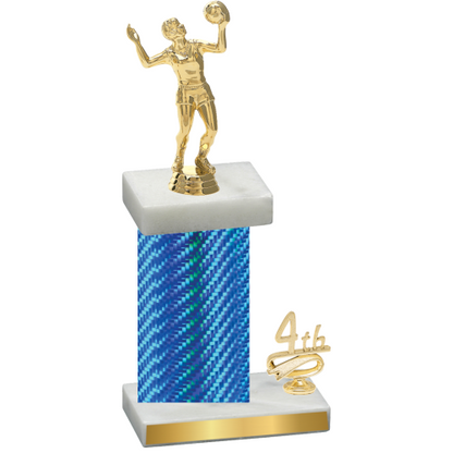 Accented Single Blue Carbon Fiber Fourth Place Volleyball Trophy