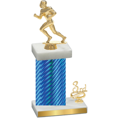 Accented Single Blue Carbon Fiber Third Place Football Trophy