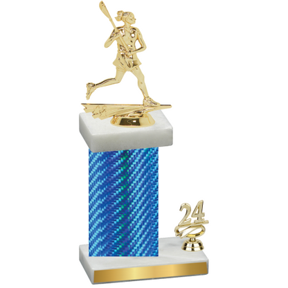 Accented Single Blue Carbon Fiber Year Lacrosse Trophy