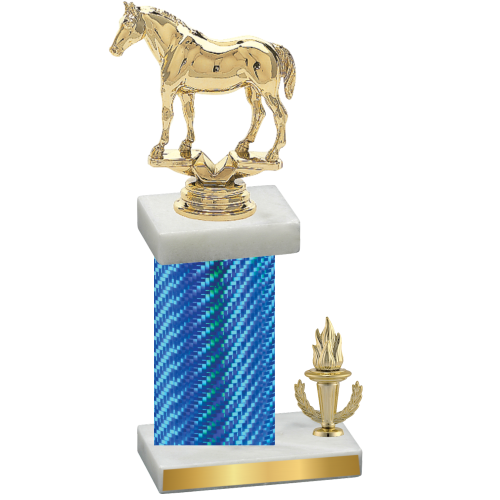 Accented Single Blue Carbon Fiber Victory Horses Trophy