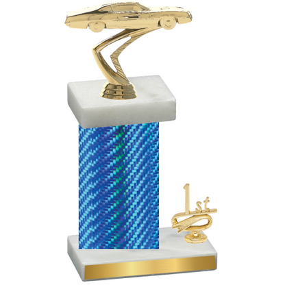 Accented Single Blue Carbon Fiber First Place Cars Trophy