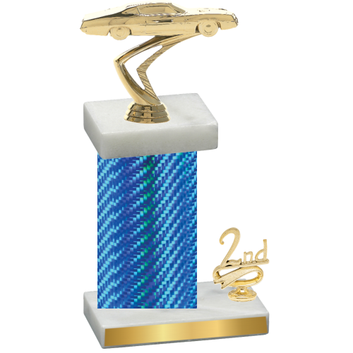 Accented Single Blue Carbon Fiber Second Place Cars Trophy