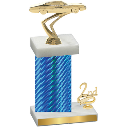 Accented Single Blue Carbon Fiber Second Place Cars Trophy