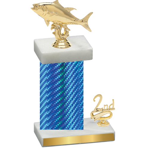 Accented Single Blue Carbon Fiber Second Place Fishing Trophy