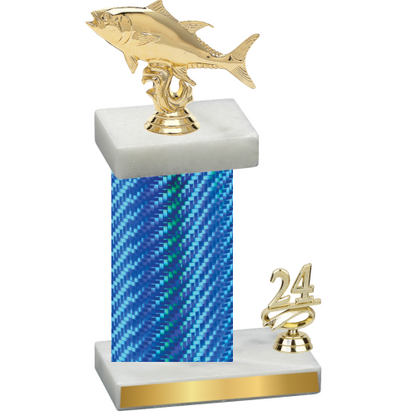 Accented Single Blue Carbon Fiber Year Fishing Trophy