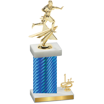 Accented Single Blue Carbon Fiber First Place Flag Football Trophy