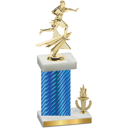 Accented Single Blue Carbon Fiber Victory Flag Football Trophy