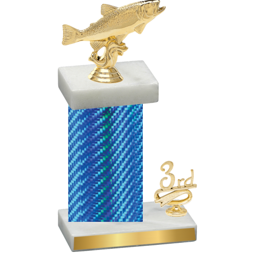 Accented Single Blue Carbon Fiber Third Place Fishing Trophy