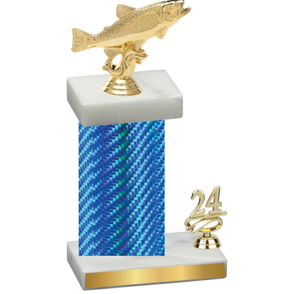 Accented Single Blue Carbon Fiber Year Fishing Trophy