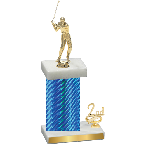 Accented Single Blue Carbon Fiber Second Place Golf Trophy