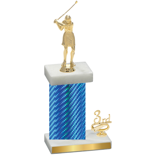 Accented Single Blue Carbon Fiber Third Place Golf Trophy