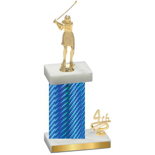 Accented Single Blue Carbon Fiber Fourth Place Golf Trophy