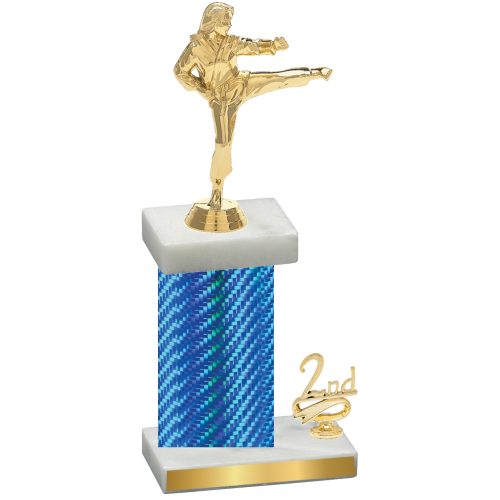 Accented Single Blue Carbon Fiber Second Place Karate Trophy