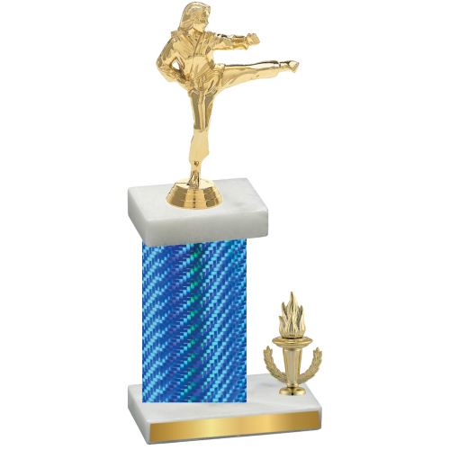 Accented Single Blue Carbon Fiber Victory Karate Trophy