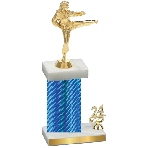 Accented Single Blue Carbon Fiber Year Karate Trophy