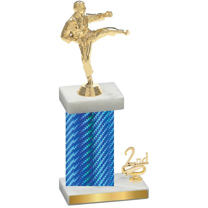 Accented Single Blue Carbon Fiber Second Place Karate Trophy