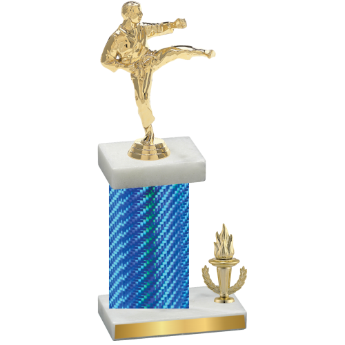 Accented Single Blue Carbon Fiber Victory Karate Trophy