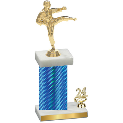 Accented Single Blue Carbon Fiber Year Karate Trophy