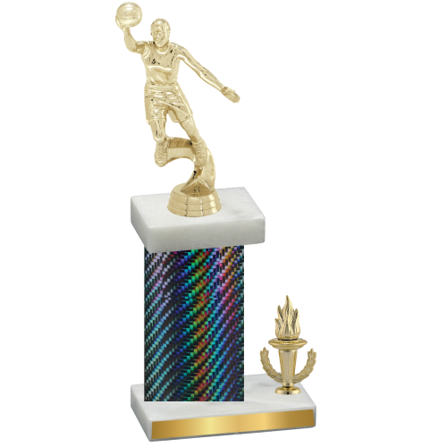 Accented Single Black Carbon Fiber Victory Basketball Trophy