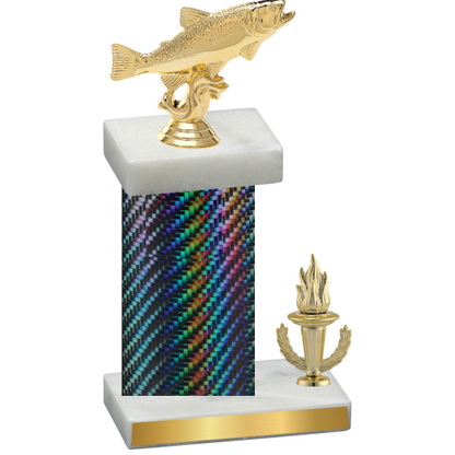 Accented Single Black Carbon Fiber Victory Fishing Trophy