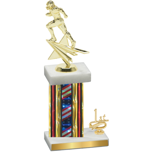 Accented Single Flag USA First Place Football Trophy