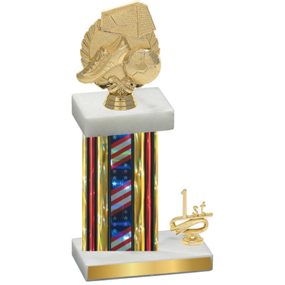 Accented Single Flag USA First Place Soccer Trophy