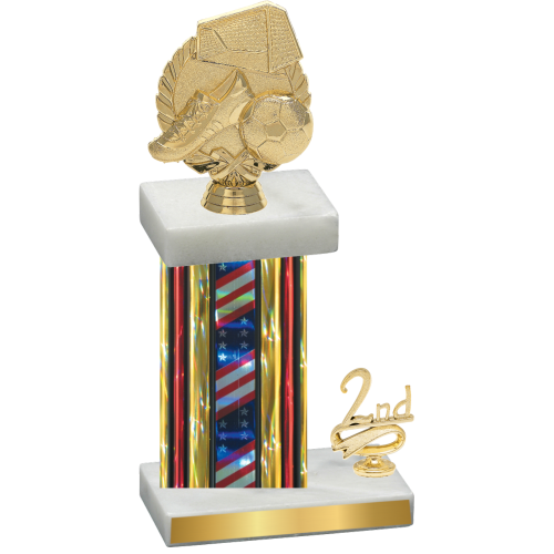 Accented Single Flag USA Second Place Soccer Trophy