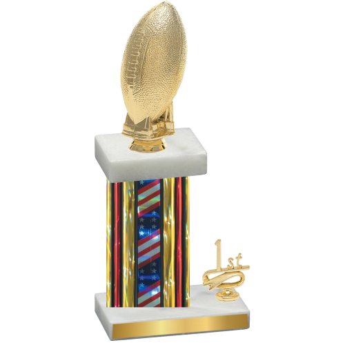 Accented Single Flag USA First Place Football Trophy