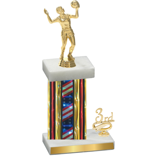 Accented Single Flag USA Third Place Volleyball Trophy