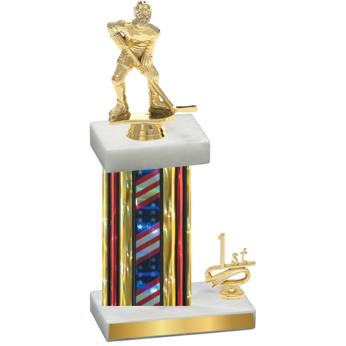 Accented Single Flag USA First Place Hockey Trophy
