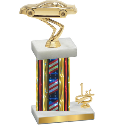 Accented Single Flag USA First Place Cars Trophy