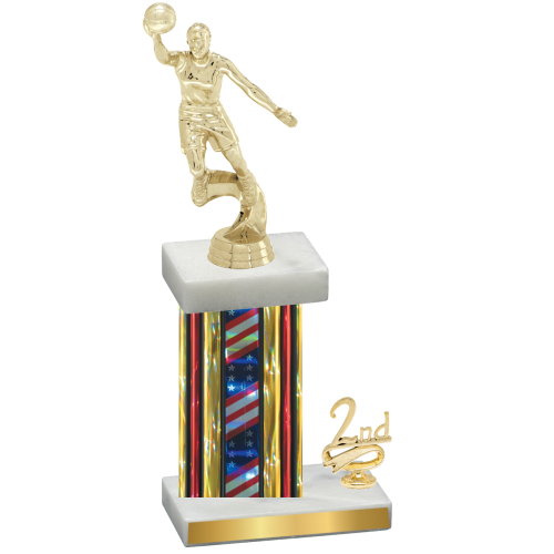 Accented Single Flag USA Second Place Basketball Trophy