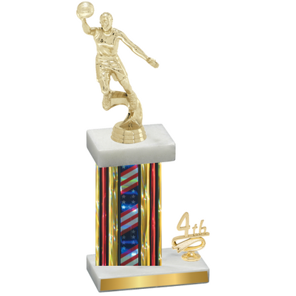 Accented Single Flag USA Fourth Place Basketball Trophy