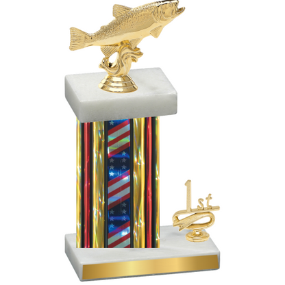 Accented Single Flag USA First Place Fishing Trophy