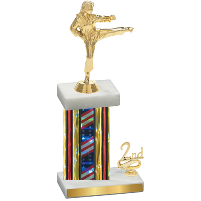 Accented Single Flag USA Second Place Karate Trophy