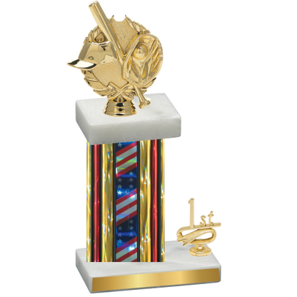 Accented Single Flag USA First Place Baseball Trophy