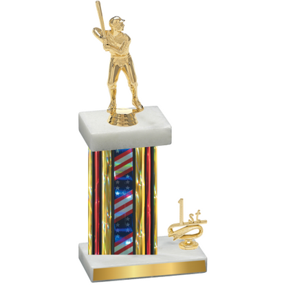 Accented Single Flag USA First Place Baseball Trophy