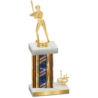 Accented Single Flag USA First Place Softball Trophy