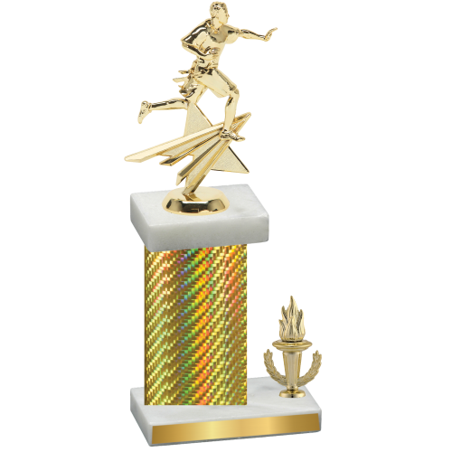 Accented Single Gold Carbon Fiber Victory Flag Football Trophy