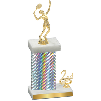 Accented Single Silver Carbon Fiber Second Place Tennis Trophy