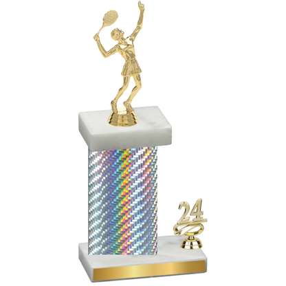 Accented Single Silver Carbon Fiber Year Tennis Trophy