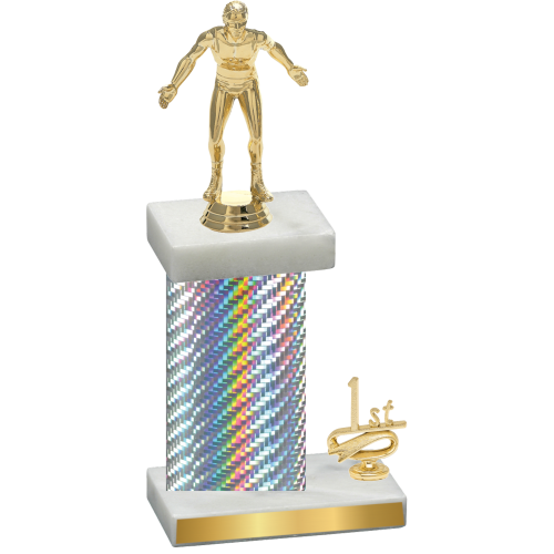 Accented Single Silver Carbon Fiber First Place Wrestling Trophy