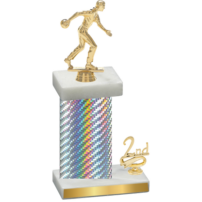 Accented Single Silver Carbon Fiber Second Place Bowling Trophy