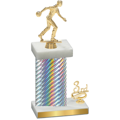 Accented Single Silver Carbon Fiber Third Place Bowling Trophy