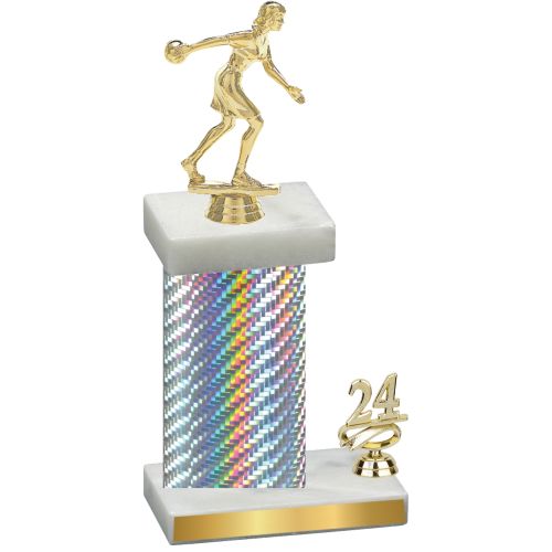 Accented Single Silver Carbon Fiber Year Bowling Trophy