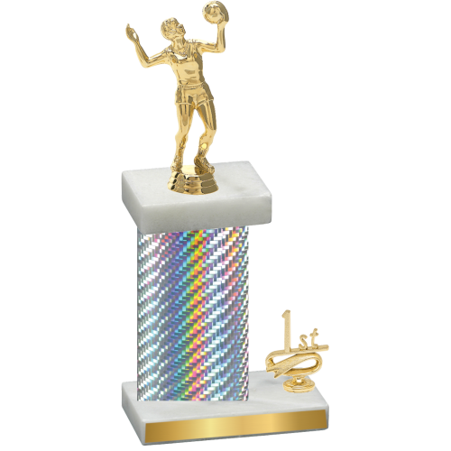 Accented Single Silver Carbon Fiber First Place Volleyball Trophy