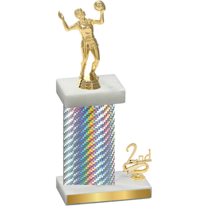 Accented Single Silver Carbon Fiber Second Place Volleyball Trophy