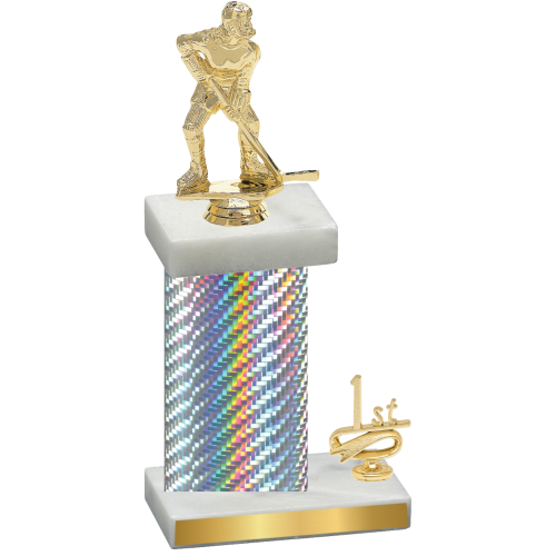 Accented Single Silver Carbon Fiber First Place Hockey Trophy